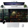 CYZFF Lofi Cat Desk Mat Dark Green Plant Books Desk Pad Black Cat Aesthetic Anime Big Mouse Pad Large Gaming Mousepad XL Cool Keyboard Pad Deskmat Laptop Computer Mouse Mat 31.5X 15.7in