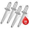 Dayalo 25 rivetti ciechi, 6,4 x 12 mm, in acciaio inox A2 V2A, rivetti pop con estremità aperta, rivetti in acciaio, rivetti ciechi in acciaio