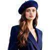 LA FERANI Berretto da donna stile Parigi, berretto da basco, blu scuro, caldo, per uno stile elegante, tinta unita, colore francese, artista, Blu scuro, Taglia unica