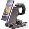 NeotrixQI Caricatore Wireless Con Orologio Digitale per Samsung Galaxy S25 Ultra, Stazione di Ricarica Wireless per Galaxy Watch Ultra 8 7 6, Caricatore Wireless per S24 Ultra Z Fold 7/Z Flip 6 Galaxy Buds 2