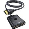 WARRKY Switch HDMI 4K@60Hz, WARRKY [Alluminio, Cavo Fisso in Nylon 1m] Sdoppiatore HDMI Bidirezionale 2 in 1 out (Uno Schermo alla Volta), Supporto HDR/HDCP 2.2/3D 1080p Per TV, PC, PS5, Xbox