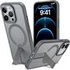 nicekool Cover con Cavalletto Metallico per iPhone 12/12 Pro Compatibile con MagSafe, Custodia Trasparente Anti-Graffio con Supporto Antiurto Protettiva Case, 3 Modalità di Supporto, Grigio