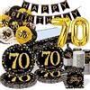 GOLDNICE Piatti e Bicchieri per 70 Anni Compleanno - Set con Palloncino, Tovaglia, Stoviglie Oro Nero, Tovaglioli, Striscione - Decorazioni e Addobbi per Festa Uomo Donna
