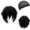 HTTDSLF Anime Parrucca Nero, Sintetico Cosplay Parrucca Lisci Corto Parrucche, Capelli per Halloween Festa