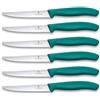 Victorinox Set di Coltelli Bistecca e Pizza Professionali Swiss Classic, 6 Pezzi, Coltelli da Tavola, Lame Affilate Ondulate, 11 cm, Manici in Plastica, Verde
