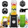 KITCANIS Mini frullatore 3 in 1, frullatore elettrico 800W, 3 velocità regolabili, 2 bottiglie portatili da 600 ml e tazza da 300 ml per gelato, frutta, verdura, noci