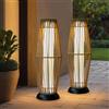 TRIROCKS Lampada da terra solare per esterni, 2 pezzi, lanterna a energia solare, in vimini, con corda Olifen, impermeabile, in rattan, luce a LED per veranda, cortile, sentiero, terrazza, giardino