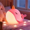 Gemmac Luce Notturna, 7 Colore LED Narvalo Luce Notturna USB Portatile Tocca lampada Dimmerabile e con Chiusura Timer Lucina Notte RGB Controllo Touch Kawaii Regali di Compleanno/Natale Decorazione