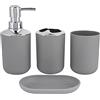 Hosoncovy - Set di 4 accessori da bagno con dispenser per sapone, tazza da bagno, portasapone, porta spazzolino e porta pasta da denti (Grigio)