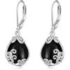 POPLYKE Orecchini a goccia in filigrana con pietra di luna celtica, in argento Sterling, klein, Argento sterling, Tormalina nera