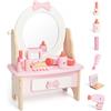 WOODENFUN Set da toeletta in legno per bambini, giocattolo da tavolo con specchio girevole a 360°, set di accessori per il trucco, regalo per bambine dai 3 anni in su (bianco)