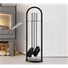 Kingson Set di 4 attrezzi per camino, manici in acciaio inox, con pala, spazzola, attizzatoio e supporto rotondo, set di accessori per caminetto e stufa a legna, altezza 65 cm