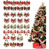 Drasohuija 30 fiocchi natalizi con campanelle, decorazioni per albero di Natale, mini ghirlanda, fiocchi decorativi da appendere, decorazione per Natale (rosso, verde e oro)