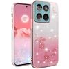 YUEQIAN Cover Glitter per Motorola Moto G86 5G, Ultra Sottile Brillantini Molle TPU Silicone Antiurto Custodia, Moda Brilla Diamante Fiori Donna Trasparente Case. Rosa