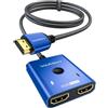 WARRKY Switch HDMI 4K@60Hz, WARRKY [Alluminio, Cavo Fisso in Nylon 1m] Sdoppiatore HDMI Bidirezionale 2 in 1 out (Uno Schermo alla Volta), Supporto HDR/HDCP 2.2/3D 1080p Per TV, PC, PS5, Xbox
