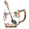 Luka Tech - Tazze da tè o caffè in vetro smaltato, realizzate a mano, motivo: farfalla e fiori, con cucchiaino, ideale come regalo di compleanno per donne, mamma, amica, festa della mamma
