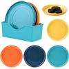 Vegena Set di 12 Piatti in Plastica Riutilizzabili - 4 Colori, Piccoli, da Dolce e Dessert - Con Scaffale (Rotondi)