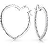 Bling Jewelry Orecchini a cerchio grandi con pavé di zirconi cubici a forma di cuore per donna fidanzata in ottone tono argento diametro 1,5 pollici