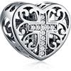 GLOWDAS Charms a Tema Religioso, Cuore Croce, Yin Yang Balance, Ciondolo Bibbia, Fede e Forte, Perline Cuore d'Oro, per Bracciale Donne Europee, Regali per Mamma/Nonna/Moglie