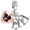 FGT Ciondolo bicolore You and Me a forma di cuore con tre campanelle per matrimonio, compatibile con braccialetti Pandora, Misura unica, Rame, Nessuna pietra preziosa