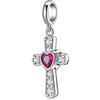 LES FOLIES DI PAOLA GRIECO Charm Crocifisso Cuore Rosso Croce ciondolo pendente in argento 925 - Les Folies per Pandora
