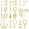 FIOROYAL 13 Set Orecchini Donna Borchia & Cerchio Orecchini Anallergici Donna Placcata Oro 14K Orecchinii Oro Huggie Stacks Multi Piercings Helix Piccoli Oro/Argento G