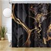 Uiiooazy Tenda Doccia Antimuffa, Tenda da Doccia 180x200cm Nero e Oro Effetto Marmo Astratta Grigio Giallo Tende da Bagno Tessuto Lavabile Impermeabile Poliestere Tende Vasca da Bagno con 12 Anelli