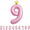 Alaoo Palloncino Numero, Palloncino Numero 9 D'rosa, 40 Pollici Palloncini con Numeri di Compleanno con Corona, Gonfiabili Elio o Aria, Decorazione per Compleanno, Festa, Anniversario