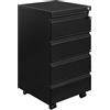 HOMSTEEL Cassettiera Scrivania Mobile, Cassettiera con Serratura, 4 chiavi, 4 Cassetti, in Acciaio, Preassemblato, Nero