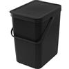 Brabantia Sort & Go Pattumiera 25L (Grey), Pattumiera cucina in plastica con maniglia, Secchio spazzatura salvaspazio con coperchio stay open rimovibile, Cestino umido facile da pulire