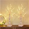 Songlypian Set di 2 Albero di Betulla con Luci LED, 60cm/2ft LED Luci Albero Decorativo per Interni con 24 LEDs Bianco Caldo, Batteria/USB Artificiale LED Albero di Betulla per Natale Festa Pasqua Nozze Decor