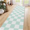 SOANNY Tappeto soggiorno 60x180 cm pelo corto motivo a quadri lavabile antiscivolo verde salvia-bianco