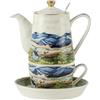 London Pottery Hillside Cottage, Set da tè in porcellana con infusore rimovibile in acciaio inossidabile per tè pomeridiano, teiera britannica e tazze e piattini, teiera per tè sfuso