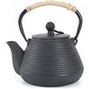 MILVBUSISS Teiera in ghisa, 1000ml, bollitore sicuro per piano cottura con infusore per foglie di tè sfuse, teiera giapponese con rivestimento interno smaltato, nera