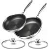Innerwell Set di padelle Antiaderente 24/28 cm, 2 Pezzi Padella Acciaio Inox Induzione con Coperchio, Rivestimento a nido d'ape antigraffio, Padelle Adatte Per Forno, Universali Pentole, Senza PFOA
