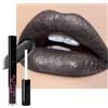 Lestpola Rossetto liquido metallizzato Shimmer nero altamente pigmentato glitter lucidalabbra, impermeabile a lunga durata, formula leggera, non-stick Cup Tinted Lip Gloss, Stage Cosplay trucco per donne