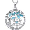 YL Collana Albero Della Vita e Fiocco di Neve in argento 925 con ciondolo da donna in pietra portafortuna di marzo acquamarina, lunghezza catena 45+3 cm