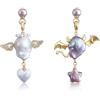 Hipearl Hi Pearl Orecchini a gancio con perle di acqua dolce da 3-14 mm, ciondolo angelo e demone, collana di perle di pesce, per donne, madre, figlia, placcatura in oro 18 carati, prolungamento, regalo di