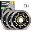 TOLESA Disco Diamantato 115 mm, Ultra Sottile per Piastrelle, Ceramica, Marmo e Granito, Taglio a Secco o ad Acqua, Foro 22,23 mm con Anelli Adattatori 20 mm & 16 mm (Set da 3)