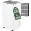 Turbionaire SENSO 12 SG Clean Deumidificatore e Purificatore 2 in 1, 12L/24h, Filtro HEPA + Carbone, Poco rumoroso, Tanica da 2L, LED, Timer, Adatto fino a 22m², Casa Muffa, Modalità dryer