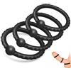 Meslav Set di 4 Anelli Fallici in Silicone - Cockring Regolabili ed Elastici per Uomo - Maggiore Stimolazione, Controllo ed Erezioni più Durature - Perfetti per Coppie(Nero)