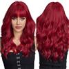 EMMOR parrucca rossa lunghe per donna - Parrucche sintetiche capelli ondulati naturali con frangia (cappuccio parrucca 0)