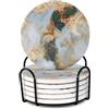 Memeyou Sottobicchieri in ceramica con supporto in marmo bianco con supporto, set di sottobicchieri per bevande rotonde da esterno carino tavolo carino tazza da caffè divertente sughero vino birra bar