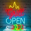 Lxmoneon Grill Open Insegna al neon,neon a LED aprire barbecue colorate | 28 x 38 cm insegna a LED aperta dimmerabile,luce al neon USB per barbecue bar birreria pub ristoranti feste