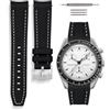 HORACE Cinturino universale per orologio in silicone liquido 20mm - Compatibile Omega x Swatch MoonSwatch - Kit di montaggio incluso (Nero/Cucitura Bianca - Argento)