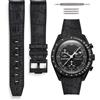 HORACE Cinturino universale per orologio in silicone liquido 20mm - Compatibile Omega x Swatch MoonSwatch - Kit di montaggio incluso (Nero Coccodrillo/Cuciture Nere - Nero)