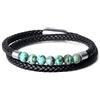 COAI Bracciale da Uomo e da Donna in Vera Pelle Intrecciata con Perle in Turchese Africano e Chiusura Magnetica in Acciaio Inox, Bracciale Doppio Strato Taglia L