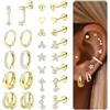 CASSIECA 13Paia Orecchini Donna Oro, Set Orecchini Acciaio Chirurgico Donna Uomo Anallergici Piercing Orecchio Oro Piercing Cartilagine Ipoallergenica per Fori Multipli