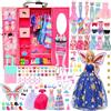 Miunana 101 Pezzi Per 28 - 30CM Bambole = 1 Armadio Guardaroba + 9 Vestiti + 2 Abiti + Costume Da Bagno + 78 PCS Accessori+ 10 PCS Scarpe ( Non C'e Bambola)