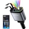 WHATOOK Caricatore Auto Retrattile 4 in 1: 66W USB-C/USB-A Ricarica Rapida per 4 Dispositivi - Doppio Cavi e LED Cielo Stellato, Ideale per Samsung, Pixel, Viaggi Familiari o Business